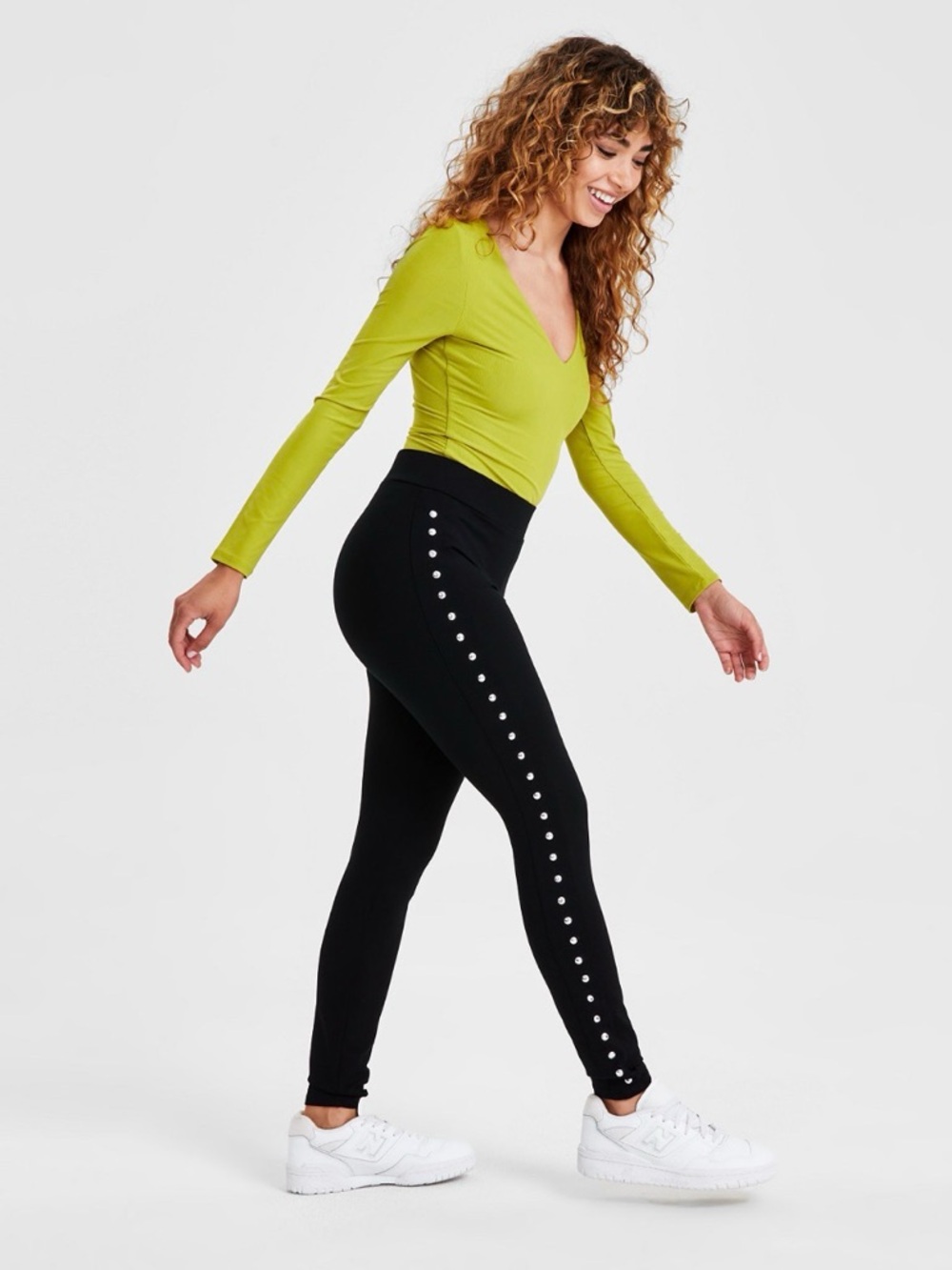 Bar III Black Leggings with Silver Stud Side Trim